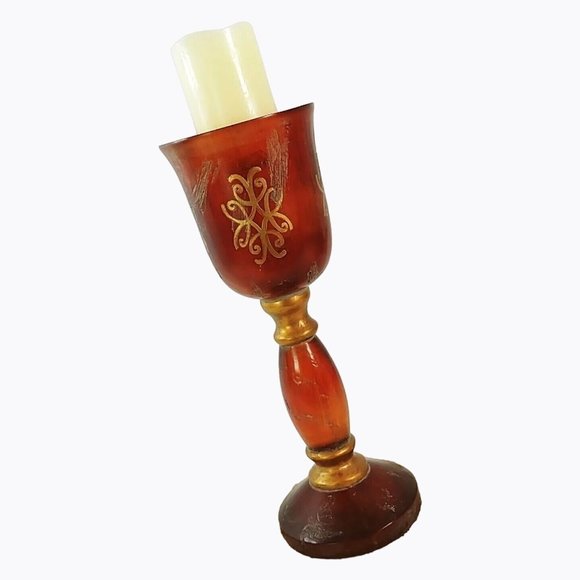 Candle Holder Transparent Amber Stemmed Table Decor 16" Tall Uttermost by Design - Picture 8 of 9